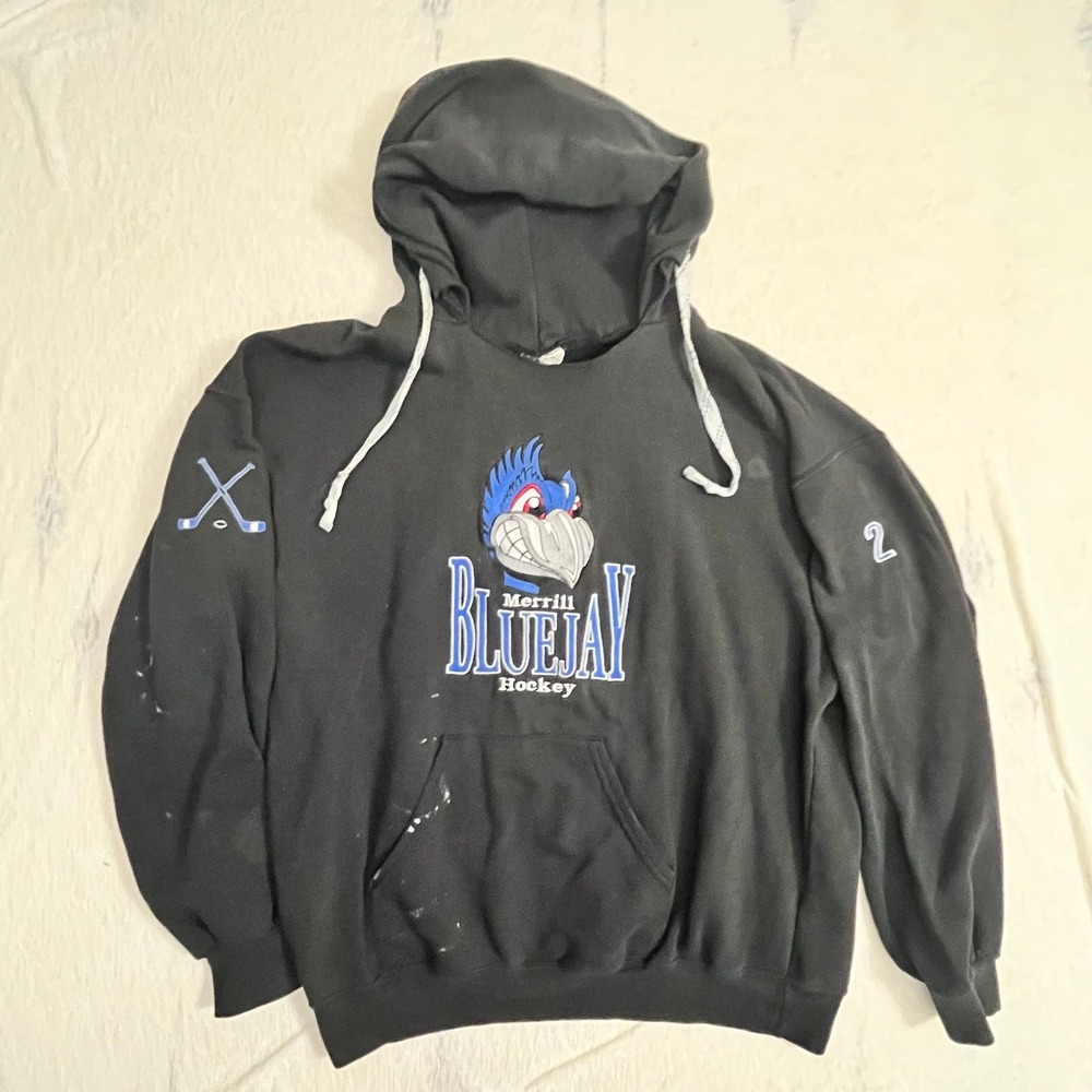 Lee Heavyweight Merrill Bluejay Hockey Hoodie XL Black Vintage Read